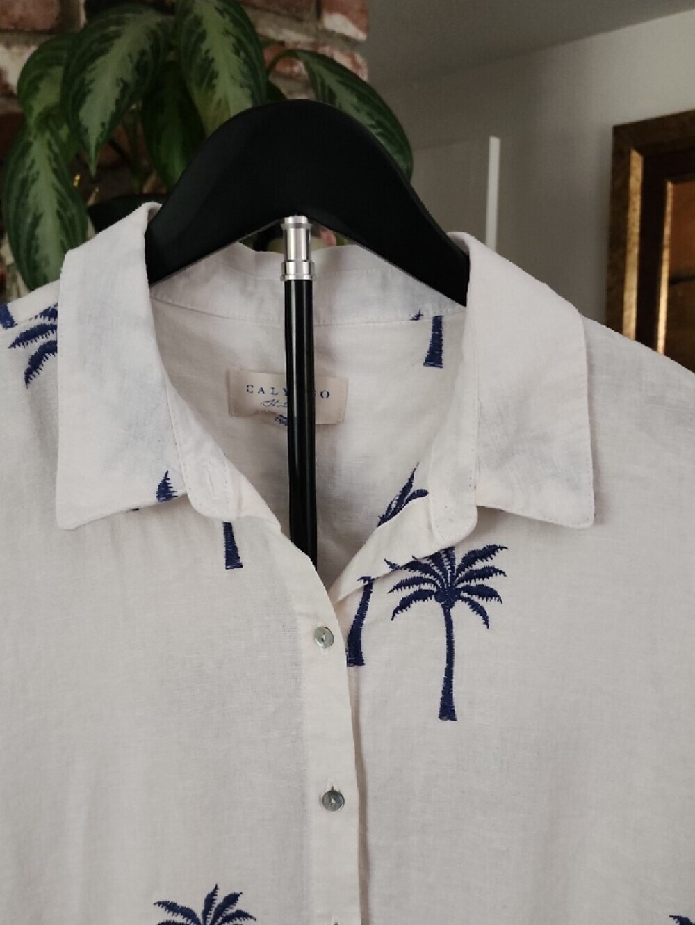 Calypso St. Barth Palm Tree Linen Blend Shirt Dress Coastal Resort - Picture 2 of 11